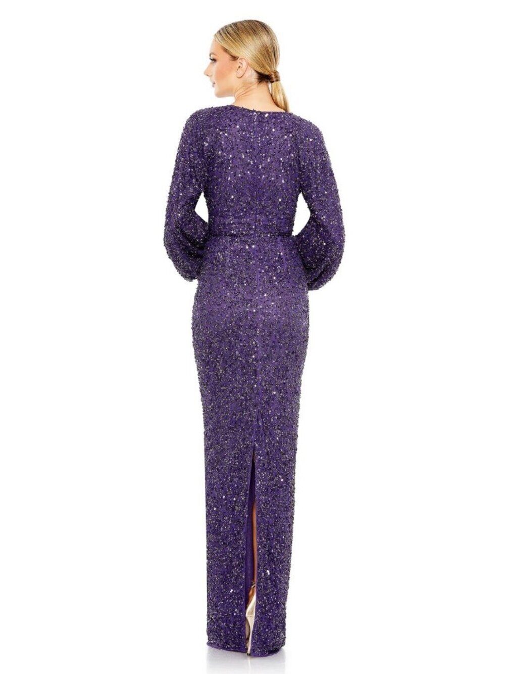 Mac Duggal Size 2 Purple 10791 Sequined Long Sleeve Column Gown Dress Formal NWT - Picture 2 of 10